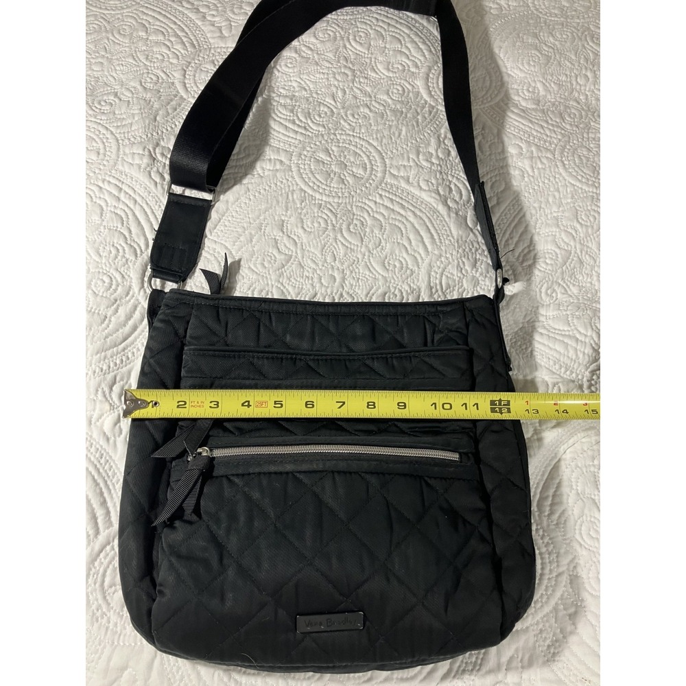 Vera Bradley Black Quilted Crossbody Bag Adjustable Strap Zipper Floral Lining - Picture 5 of 9